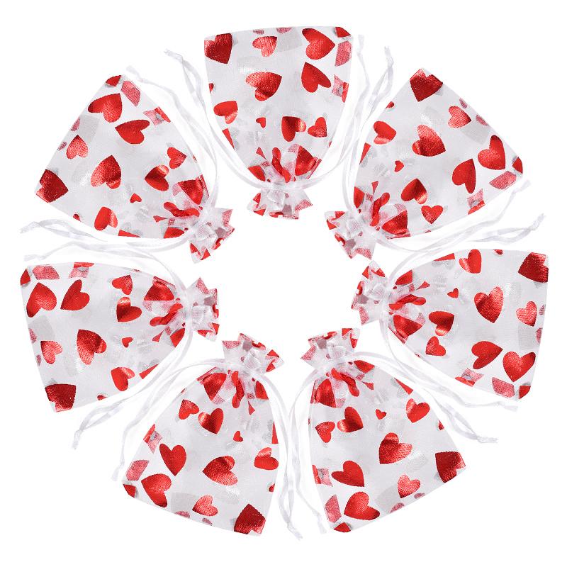 50 Pcs Red Love Heart Organza Bags Satin Drawstring Valentine's Day Christmas Candy Jewelry Bags Pouches Wedding Party Birthday