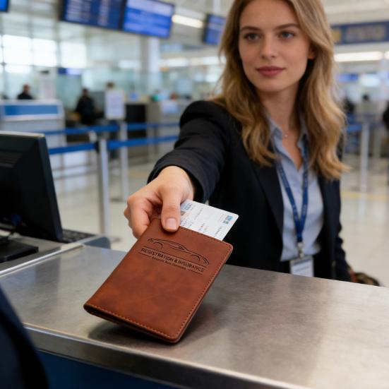 Car Registration Card Holder Multi-Pocket Insurance Card Holder Slim Faux Leather Bifold Wallet Document Organizer