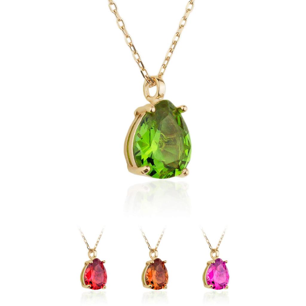 3 opțiuni de culoare Verde albastru roșu piatră de zirconiu smarald de culoare argint 925 picătură colier autentic femei