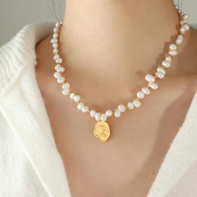 Non-Fading Irregular Portrait Brand Splicing Freshwater Pearl Necklace Retro Exaggerated Temperament Personalized Jewelry