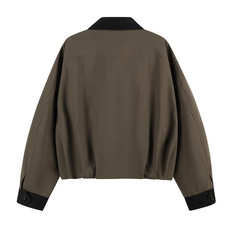 Cross-border European and American Style 2026 New Spring and Autumn Tide Brand Jacket Men's Loose Version Lantern Wrinkled Color Matching Lapel Jacket