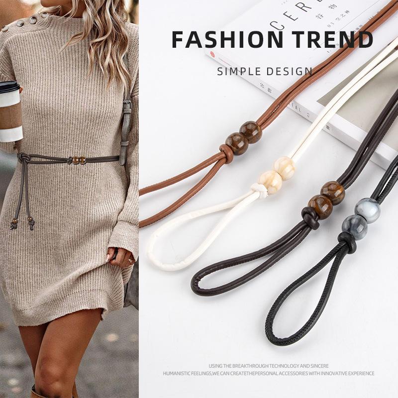 New European and American Knotted Pu Waist Rope for Women Versatile Dress Sweater High-end Decorative Waist Chain for Women