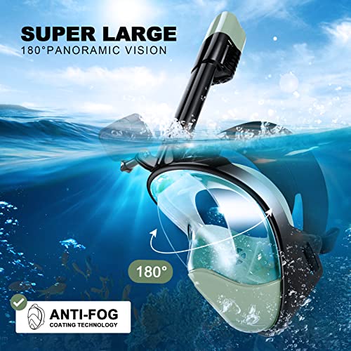 Odoland Snorkel Set, Full Face Diving Mask + Adjustable Fins + Storage Bag, 180-Degree Ultra-Wide Angle, GoPro Mountable, Anti-Fog, Easy to Put On and