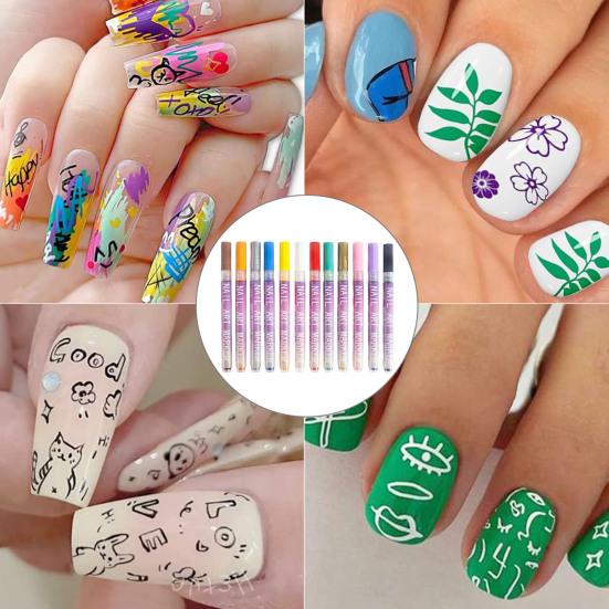 45659 Sets 12 Colors Nail Art Pens DIY Gel Nail