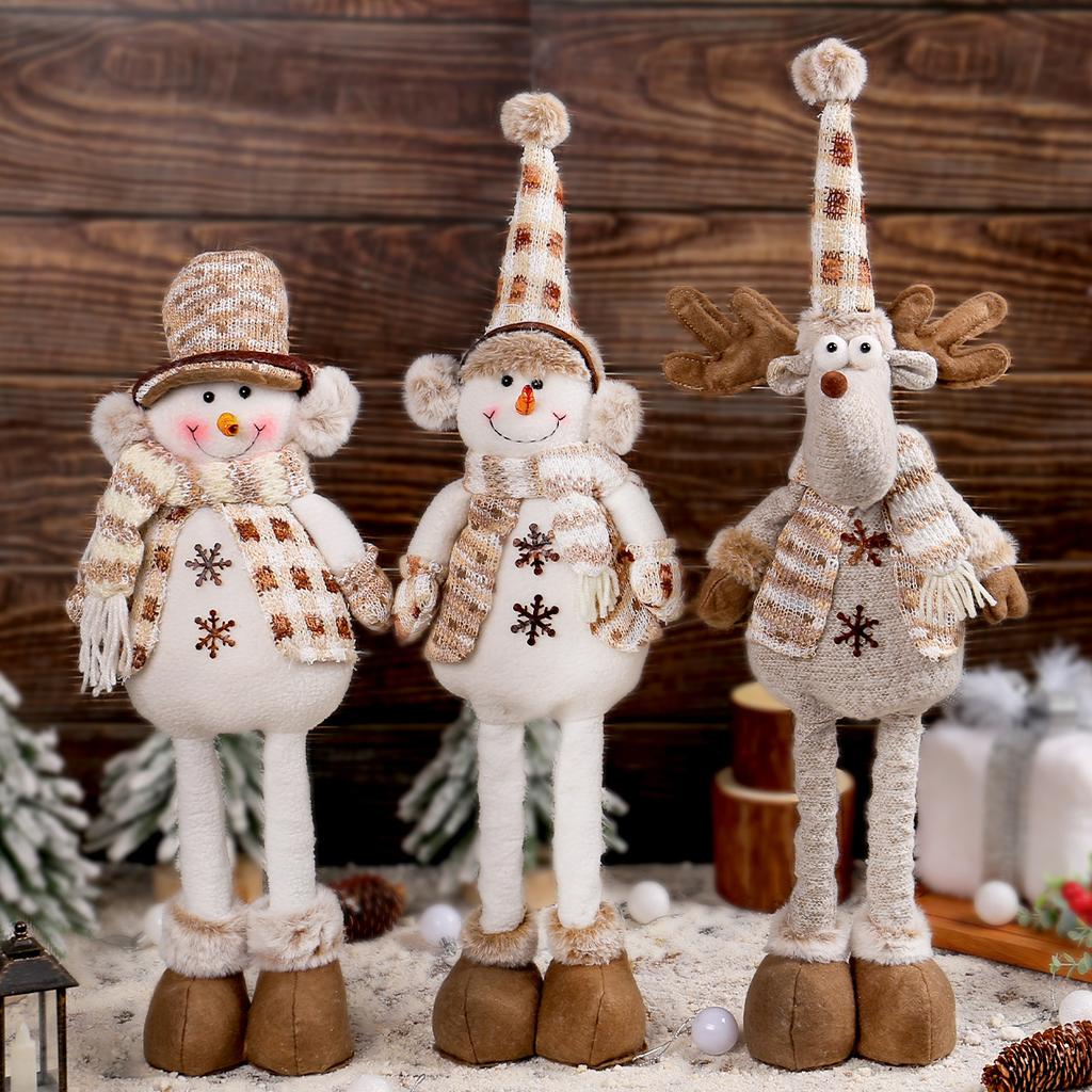 Christmas Collectible Stretchable Snowman & Reindeer Dolls Set - Festive Knitted Figurines for Holiday Display