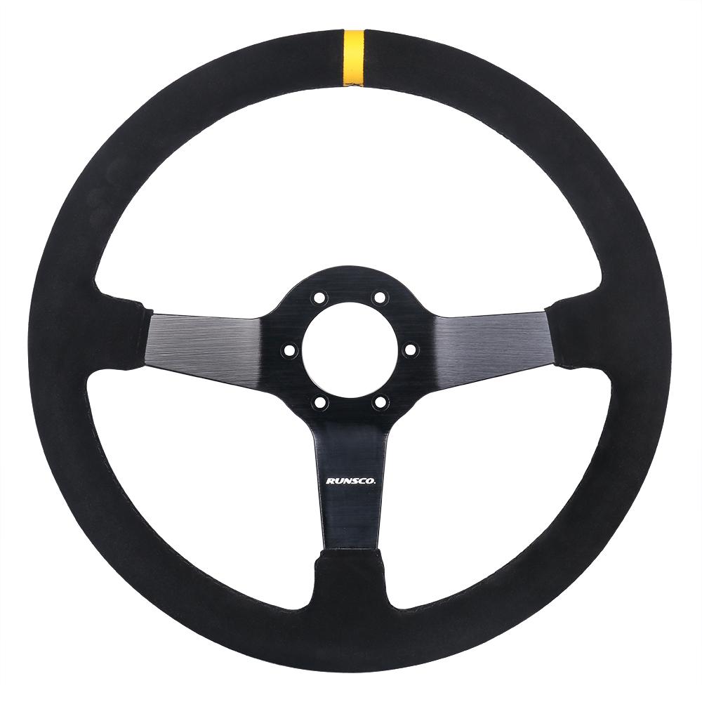 350mm/14Inch Car Steering Wheel Suede/Real Leather Drift Racing Game Simulator Steering Wheel Universal