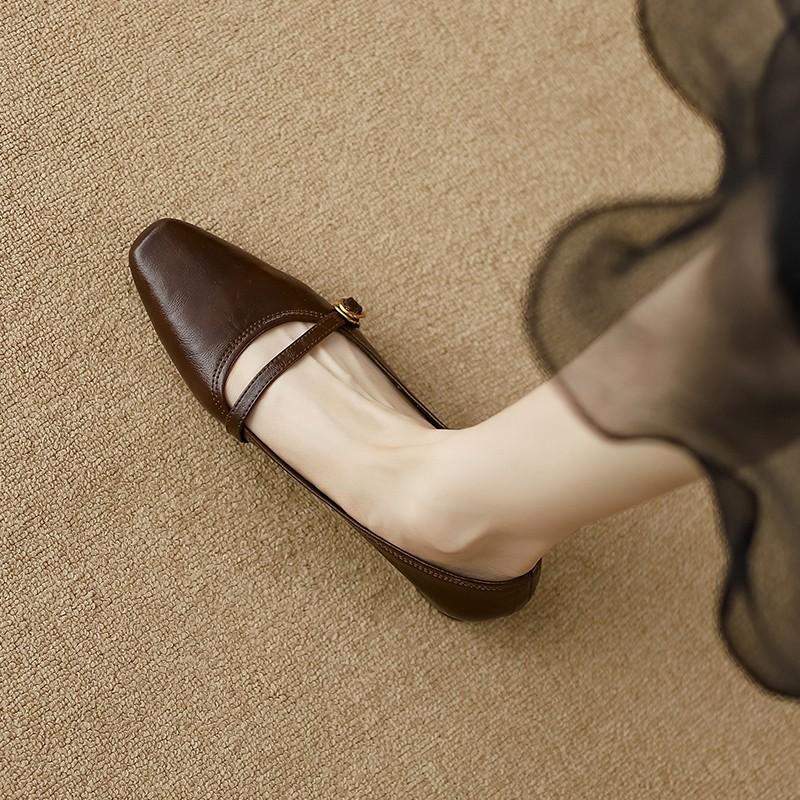 

Туфли Мэри Джейн женские на плоской подошве 2025 весна новые на высоком каблуке коричневые мягкая подошва с мелким вырезом женская обувь на низком каблуке одинарные туфли 39 коричневый