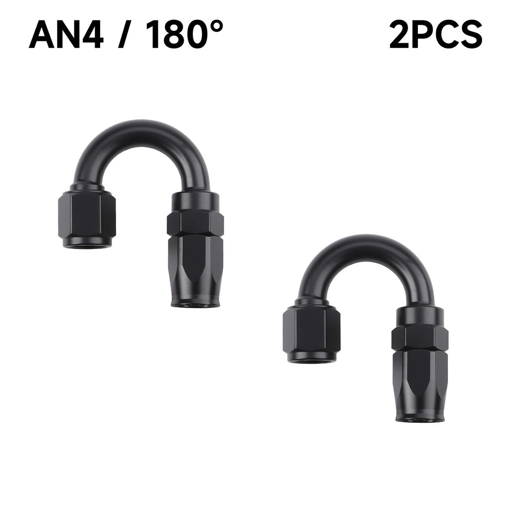 2 Pcs Universal AN4 AN6 AN8 AN10 Straight 0 45 90 180 Deg Aluminum Swivel Hose End Fitting Adapter For Oil Fuel CPE Line Black