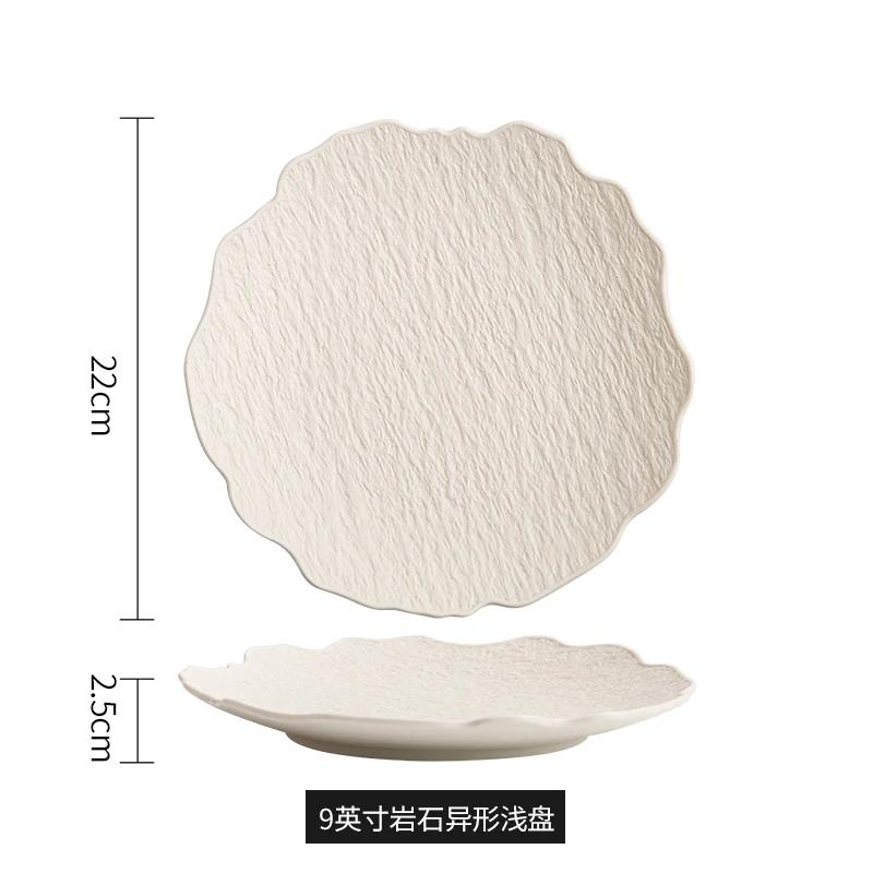 Flacher Teller in Steinmusterform Gemüseteller Haushalt Keramik Speiseteller Premium-Feeling Salatteller Kreatives Geschirr