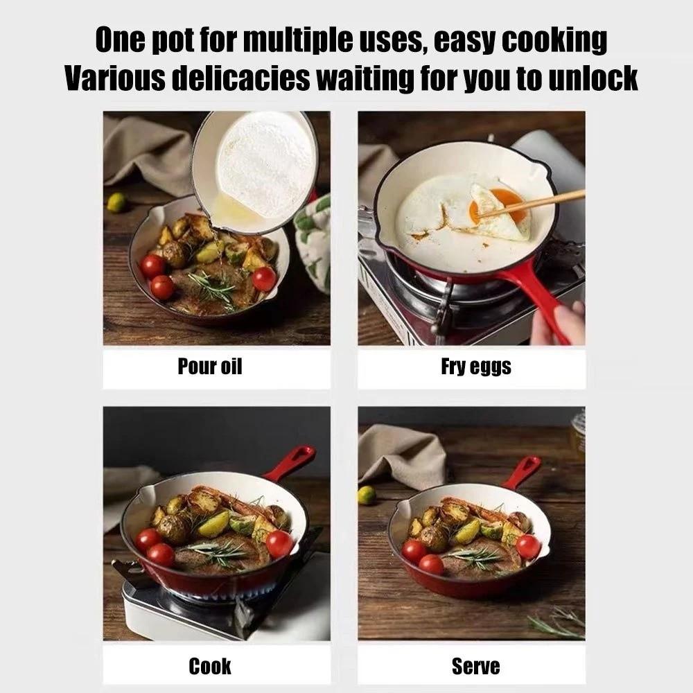Flat Bottomed Enameled Cast Iron Dutch Oven Non-stick Omelette Pan Frying Pan  Kitchen Cookware