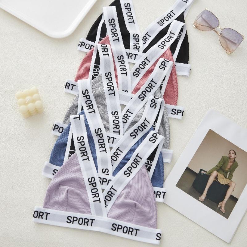 European Style Spring and Summer Threaded Letter Underwear Wrapped Chest Triangle Cup Tube Top Vest Sports Bra