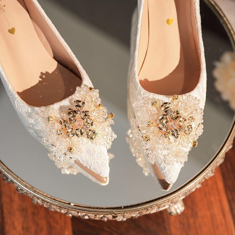 French Bridal Shoes Pearl Daily Wearable Shoes Fashion Single Shoes Thick Heel Dress Medium Heel Shoes French Wedding Shoes Women 2025