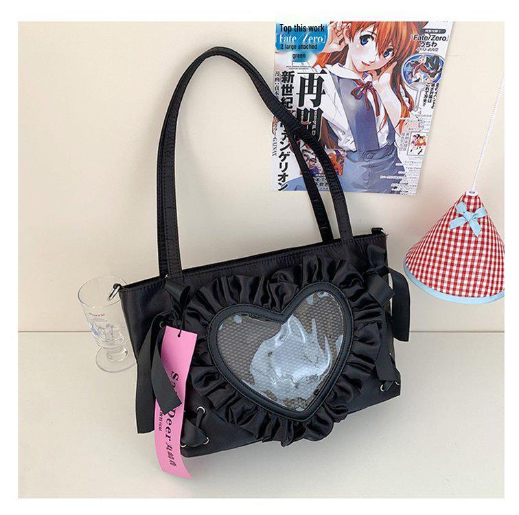 

Женская милая и крутая острая аниме-сумка ита с кружевом и сердечками - маленькая сумка кроссбоди/на плечо/подмышку Bag + Insert Board чёрный