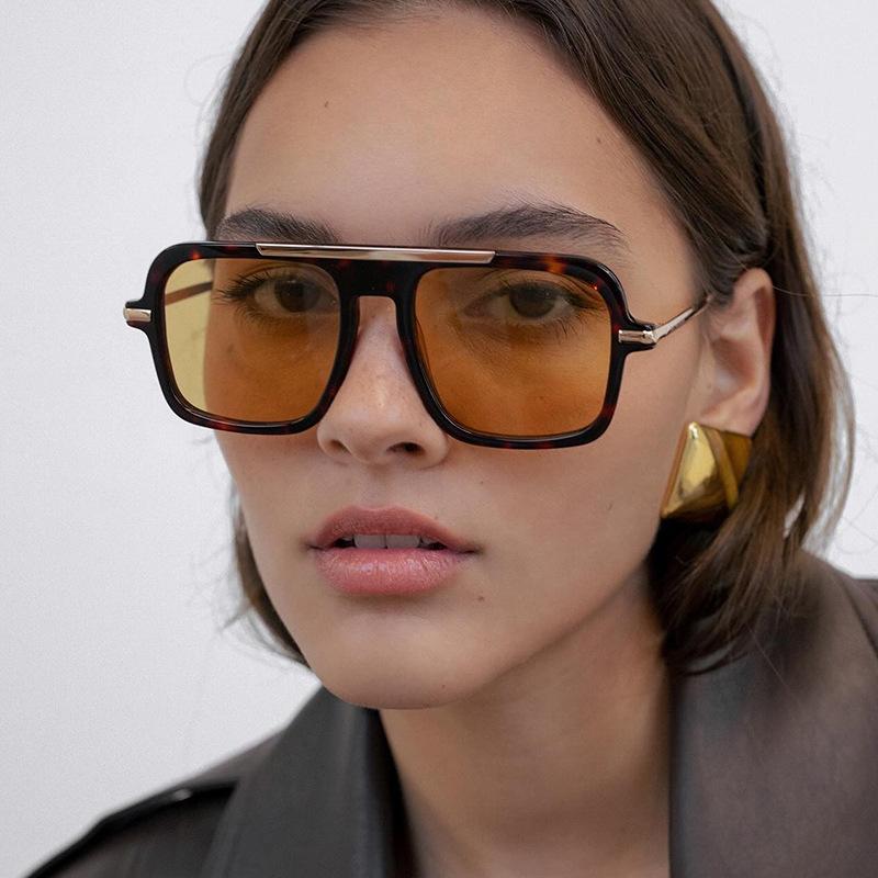  New Retro Square Sunglasses Double Bridges UV400 Fashion Designer Shades for Men And Women Gradient Sun Glasses