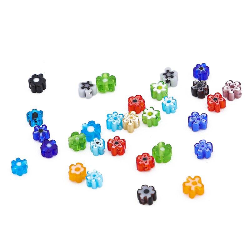 45Pcs Lampwork Beads Mixed Color Flower Pattern Glass Beads For Jewelry Making