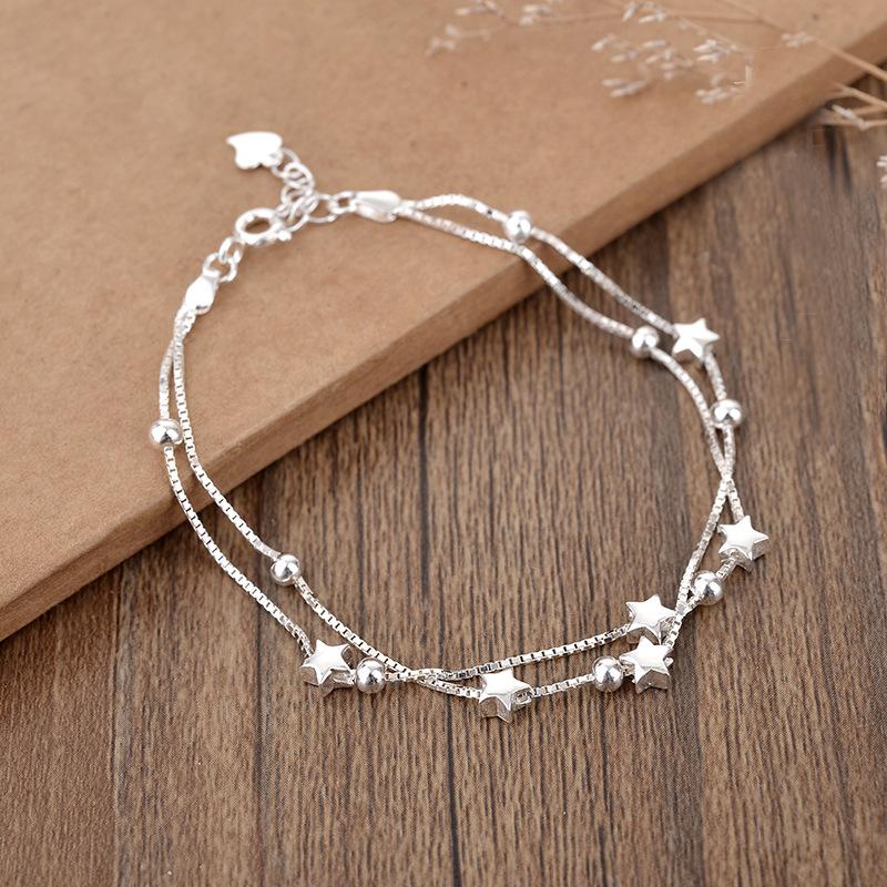 VENTFILLE 925 Sterling Silver Star Bracelet Fashion Korean Five-pointed Star Crystal Double Bracelet
