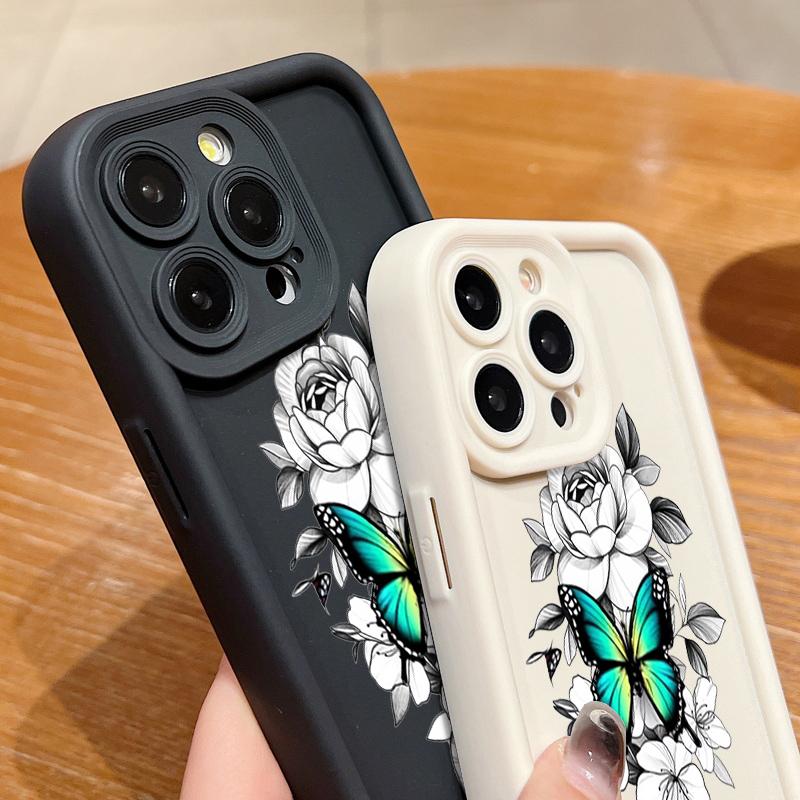 Butterfly Flowers Pattern Soft Silicone Case For iPhone 15 16 14 Pro Max 15 14 Plus 11 12 13 Pro 16E XR Shockproof Phone Cover