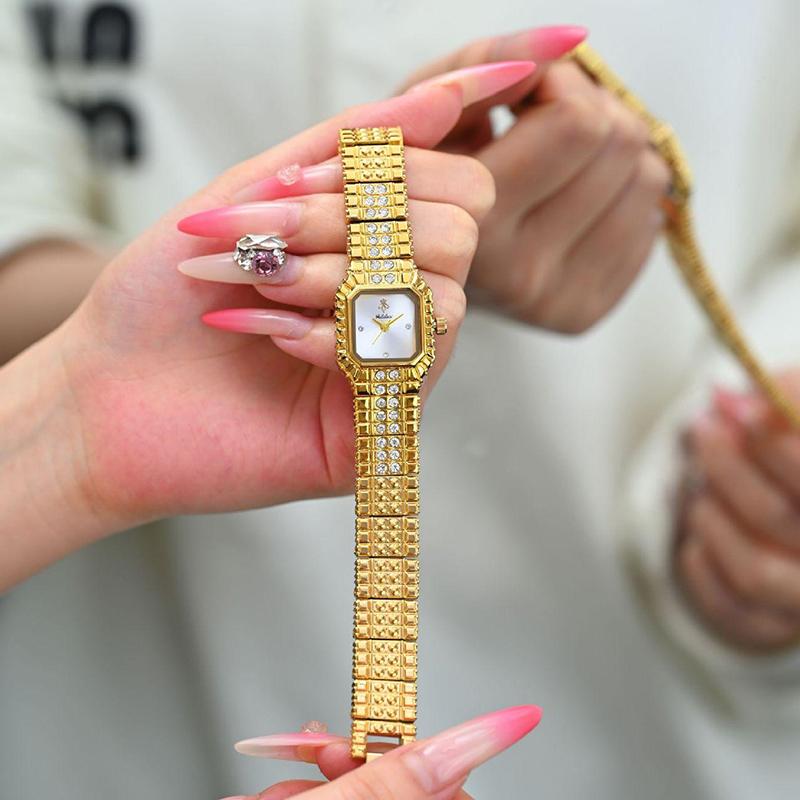 Women Dress Bracelet Watches Clock Relógio Fashion Rhinestone Square Small Dial Steel Band Ladies Watch Elegant