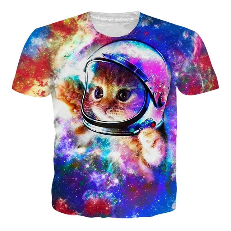 Sommer 3D Digital bedrucktes Katze Haustier Kurzarm Lockeres Lässiges Herren T-Shirt