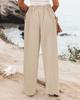 Retro Comfortable Summer Pocket Wide Leg Pants Women Elastic High Waist Casual Pants Loose Straight Solid Women's Trousers