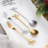 Set di Cucchiaio e Forchetta a Foglia in Acciaio Inossidabile - Miele, Mescolino, Cucchiaino da Caffè - Sacchetto Regalo per Matrimoni