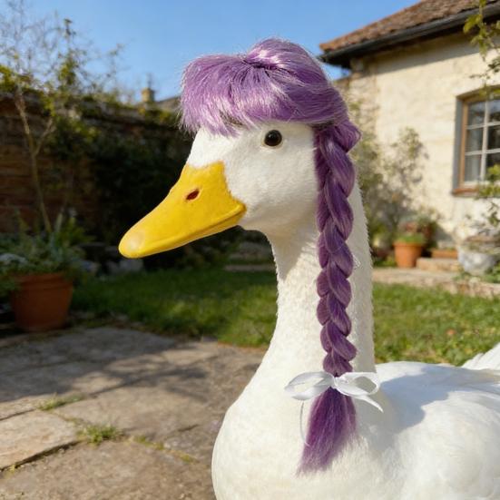 Porch Goose Wig Cute Goose Statue Braid Wig Funny Double Braids with Adjustable Elastic Band for Lawn Goose Statue Yard Garden Outdoor Decoration