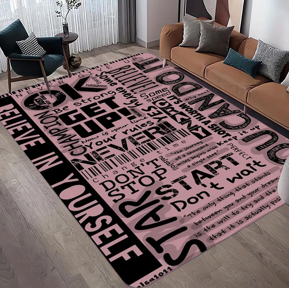 Motivational Quote Area Rug for Living Room Bedroom Modern Home Decor Black and White Typography Carpet Non Slip Floor Mat