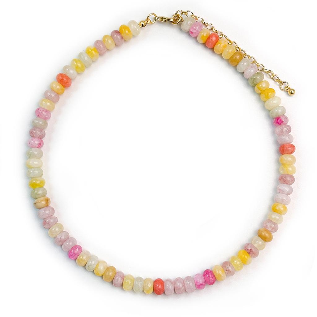 Handgefertigte Süßigkeitenfarbe Kristallstein Perlenkette 5*8 Rondelle Edelstein Abakus Choker mit Vergoldetem Edelstahlverschluss