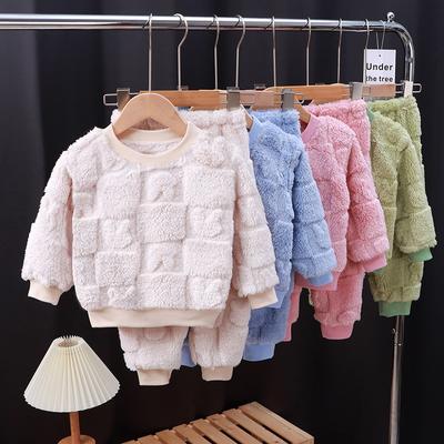 Kinder Herbst/Winter Flanell Pyjama Set Koreanischer Stil Jungen und Mädchen Plüschgefüttert Verdickt Homewear Mädchen Warmes Unterwäscheset