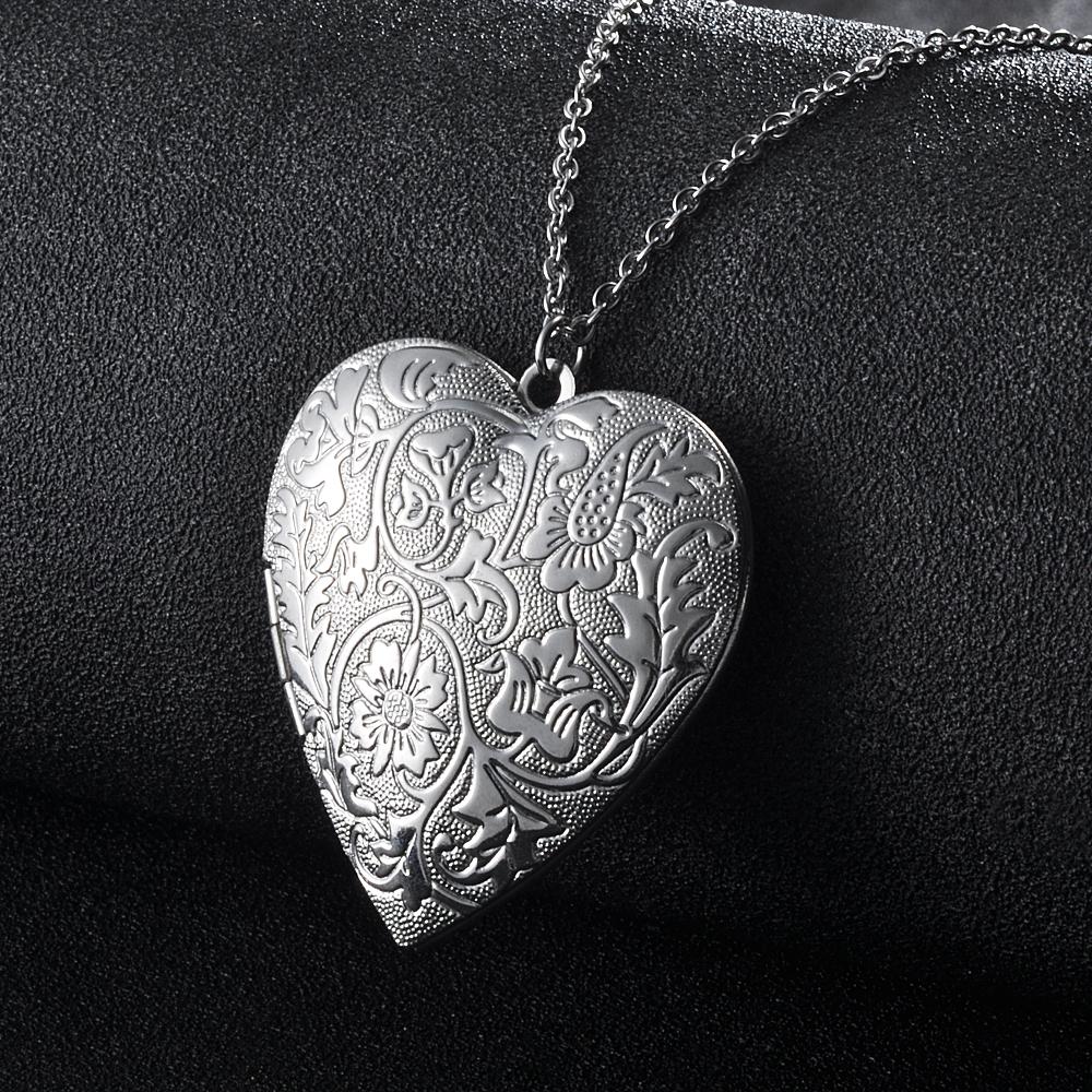 2Pcs/lot Big Heart Photo Frame Locket Box Copper Gold Color Steel Color Tone Necklace For Man Woman Vintage Jewelry Necklace