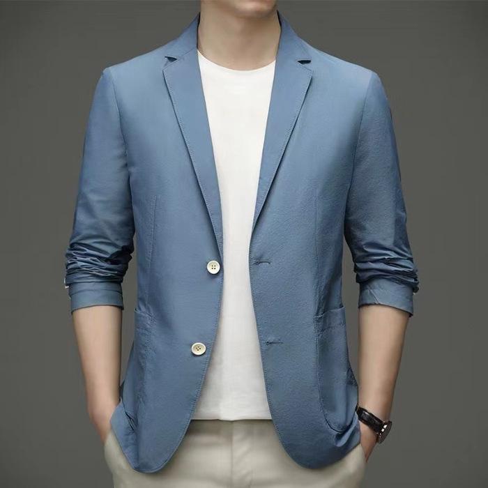 Men Blazer Solid Color Single-breasted Turndown Collar Jacket Spring Autumn Loose Suit Coat Streetwear