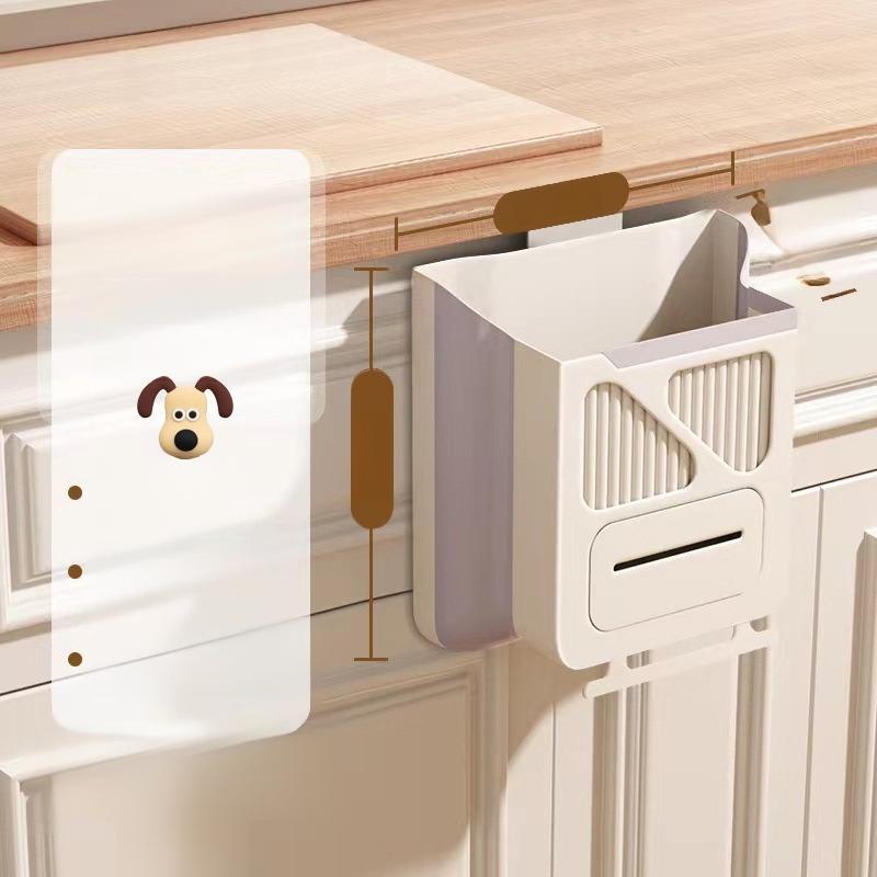 Household collapsible garbage bin cabinet doorKitchen punch-free trash can cabinet door wall-mounted household trash basket