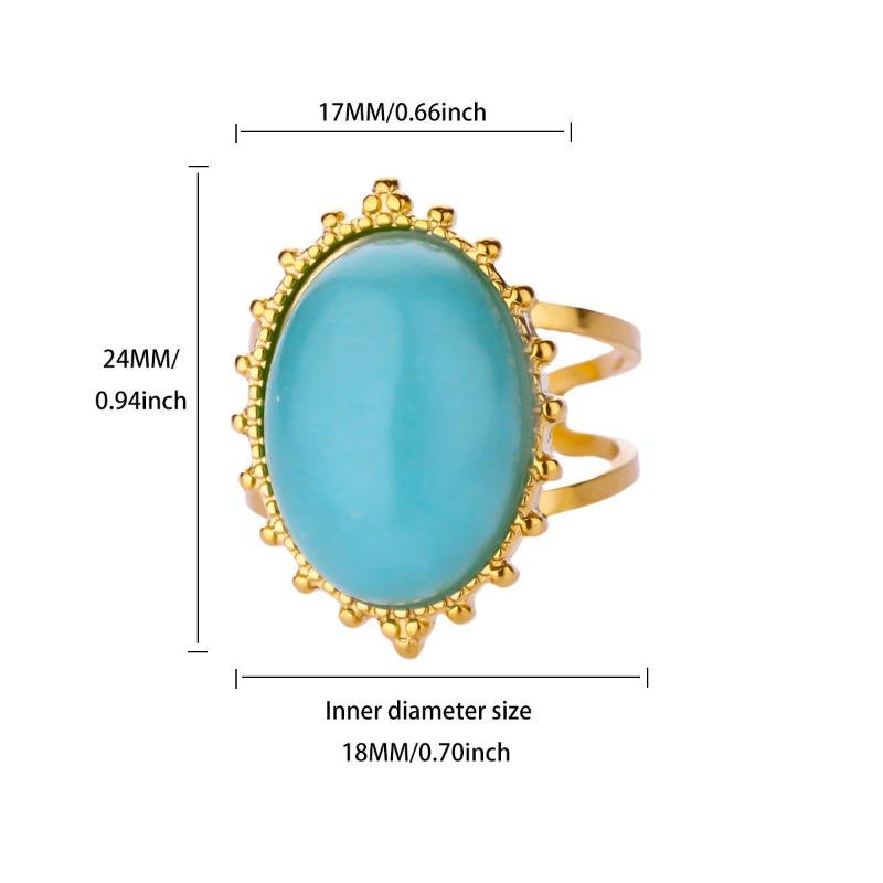 Gold Plated Stainless Steel Stone Ring Vintage Women's Blue Personality Open Ring New