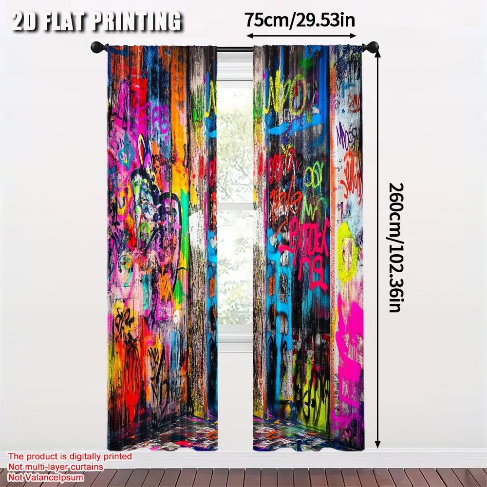 2 Stück, 2D flach bedruckt Party-Fenstervorhänge Graffiti Vielseitiger Polyesterstoff, Ohne Strom Familienparty-Dekoration
