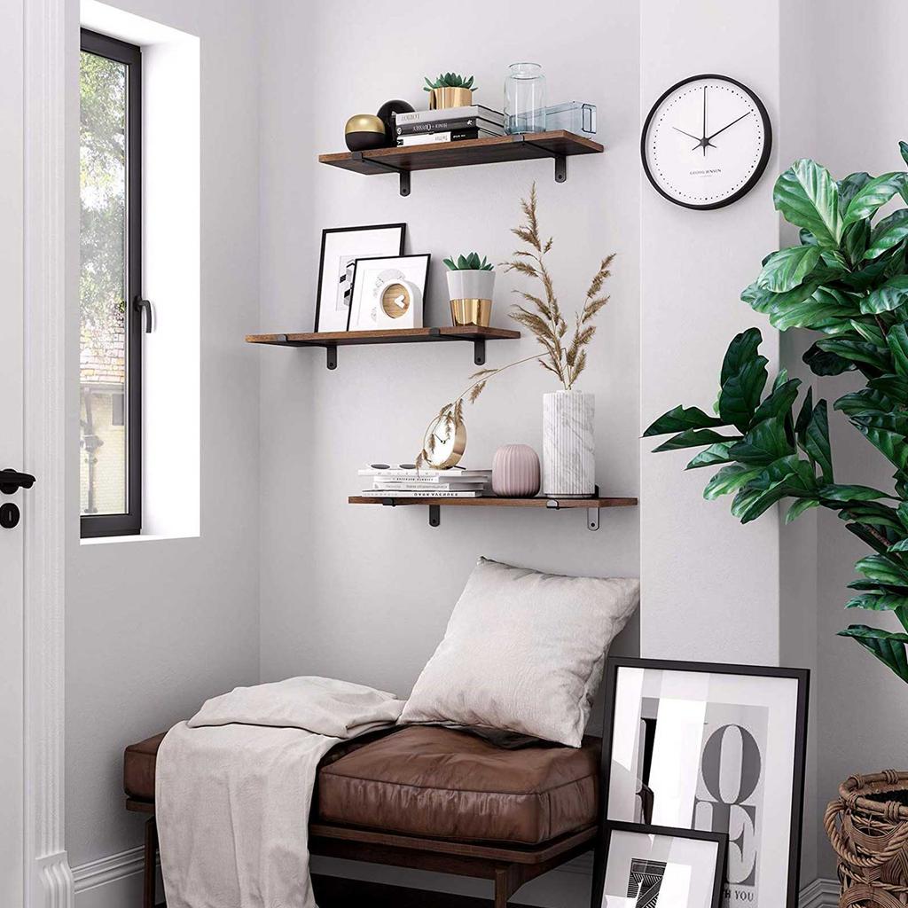 SONGMICS Wall Shelves Set of 2, 60 x 20 x 7 cm, Floating Shelves, Decorative Shelves, Retro Style, for Bedroom Living Room Kitchen Hallway