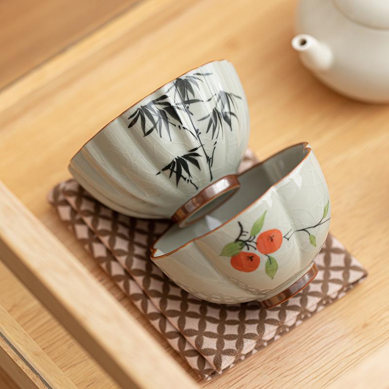 Creative Hand-painted Bamboo Teacups Retro Ceramic Tea Mug Chinese Kung Fu Master Cup Household Small Tasting Teaware Drinkware
