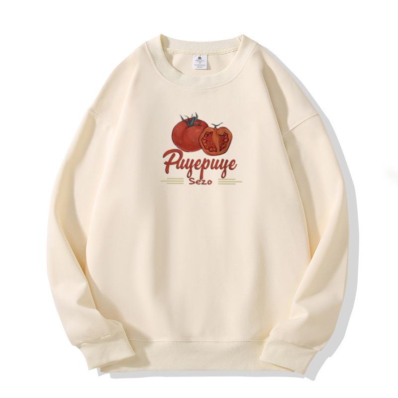 Female Spring Autumn Casual Sports O Neck Long Sleeve Oversize Tomato Printed Pullover Hoodies Sweatshirt Top