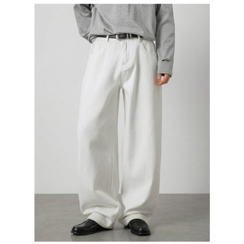 Men Loose Straight Cleanfit Denim Jeans Retro Casual Embroidered Long Pants