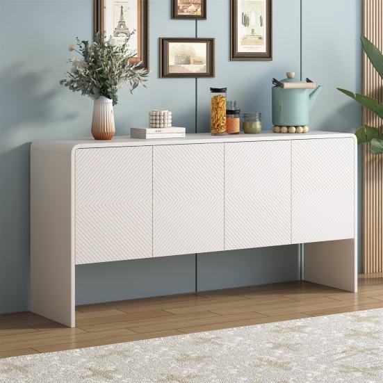 Sideboard Buffet with 4 Doors 4-Compartments Adjustable Shelves Large Capacity Minimalist Living Room Entrance Area Kitchen Wood Floor Storage Cabinet