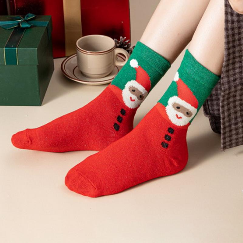 Weihnachtssocken 5 Paar Wollsocken Mittelhohe Socken Lustige Niedliche Socken mit Santa Rentier Muster Damen Weihnachts-Thema Geschenkbox