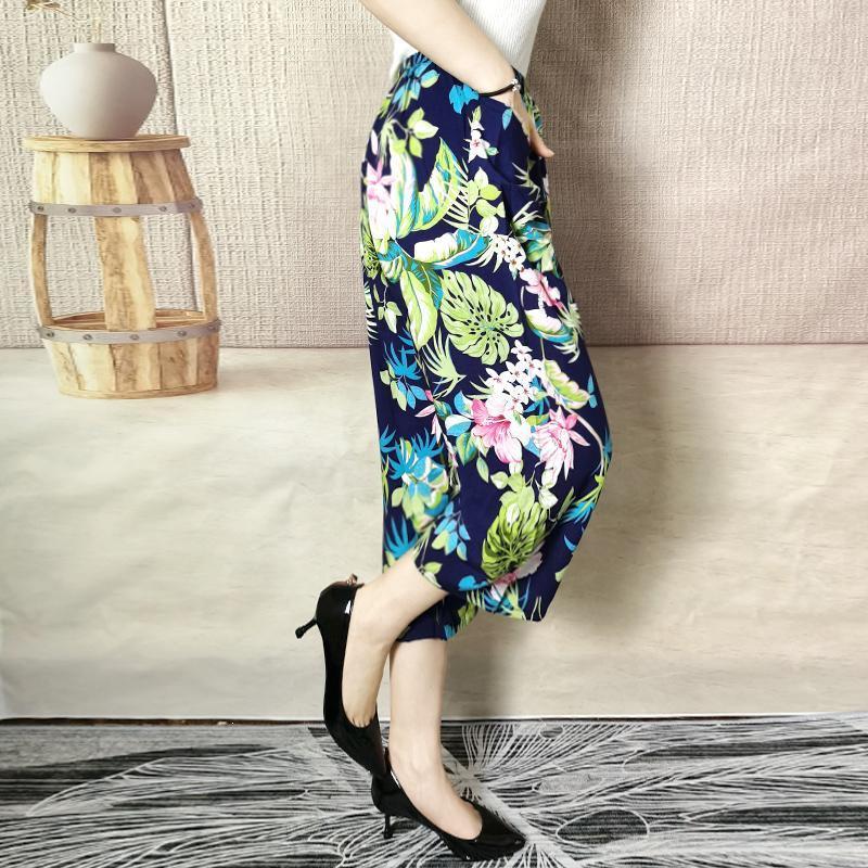 Summer Cotton Silk Polka Dot Slimming Over-the-Knee Pants