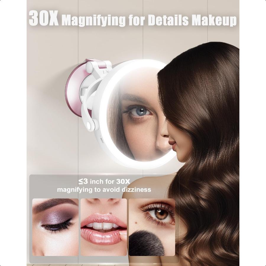 

30X 1X Настенное увеличительное зеркало для макияжа с мощной присоской, перезаряжаемое, двустороннее, обычное, HD-увеличение, 3 цвета United States