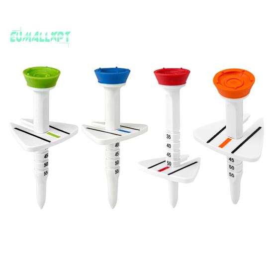 

4 шт., 77 мм футболка для гольфа — 5 уровней позиционирования, регулировка по высоте, линия прицеливания, круглый держатель для мяча, пособие для обучения гольфу 4pcs