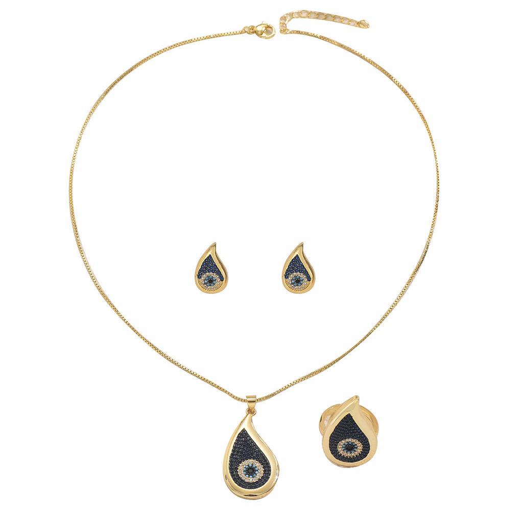 Popular Women's Earrings Necklace Set Personality Demon's Eye Hip Hop Design Ring Versatile High Long Item