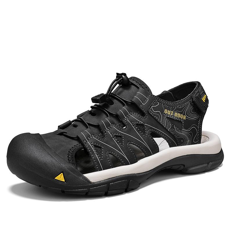 

Fashion Outdoor Beach Shoes for Men Roman Shoes Breathable Comfy Sandals Non-Slip Mens Summer Footwear Casual Leather Male Casual Shoes 38 чёрный