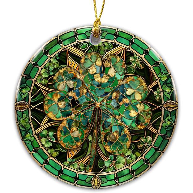 Stained Glass Shamrock Ornament – Celtic Irish Clover Hanging Decoration – Lucky Four-Leaf Clover Keepsake – St. Patrick’s Day, Irish
