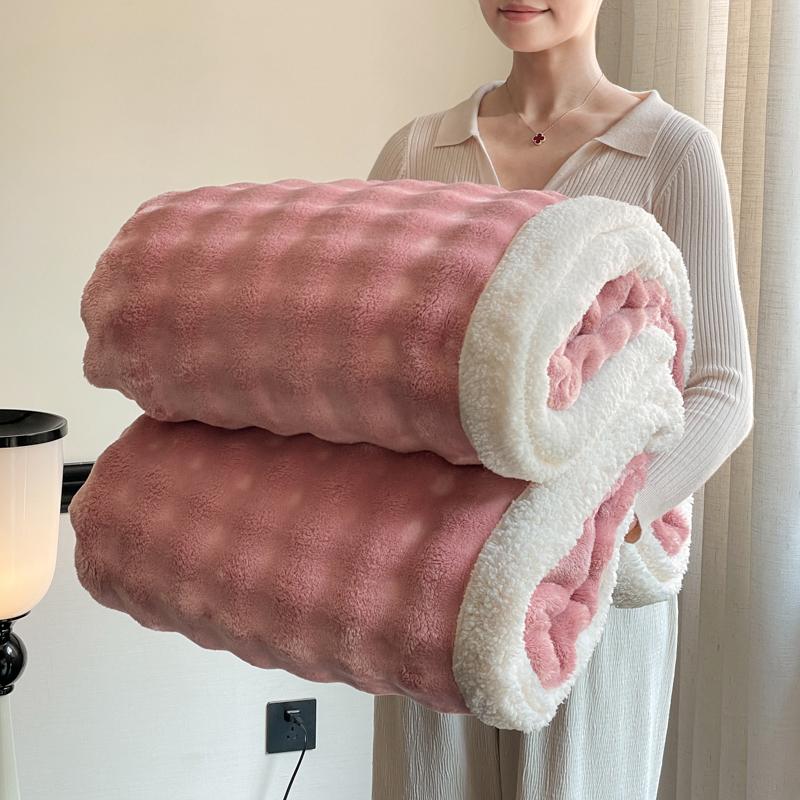 Double Layer Thick Fleece Blanket Queen Warm Imitation Lambswool Throw Blankets for Bed Sofa Autumn Winter Soft Plush Blanket