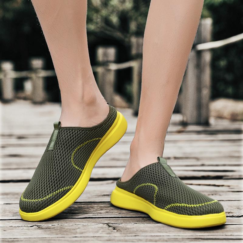 Foreign trade large size slippers men's summer mesh one pedal lazy sports soft sole 48 bag head wearing large sandals men