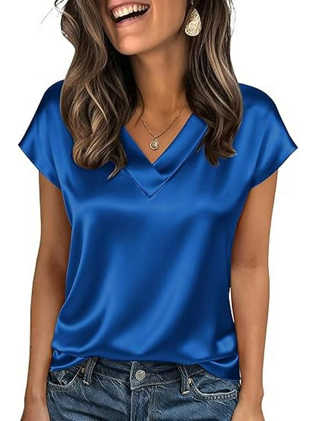 Women's V-Neck Satin T-Shirt - 12 Colors, Spring/Summer Fashion, Casual European/American Style