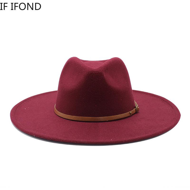 Neue 9,5CM Große Breite Krempe Winterwolle Uni Klassische Filzhüte Kappe Britischer Stil Herren Damen Panama Zylinderhut Sombreros Jazz Kirchenhut